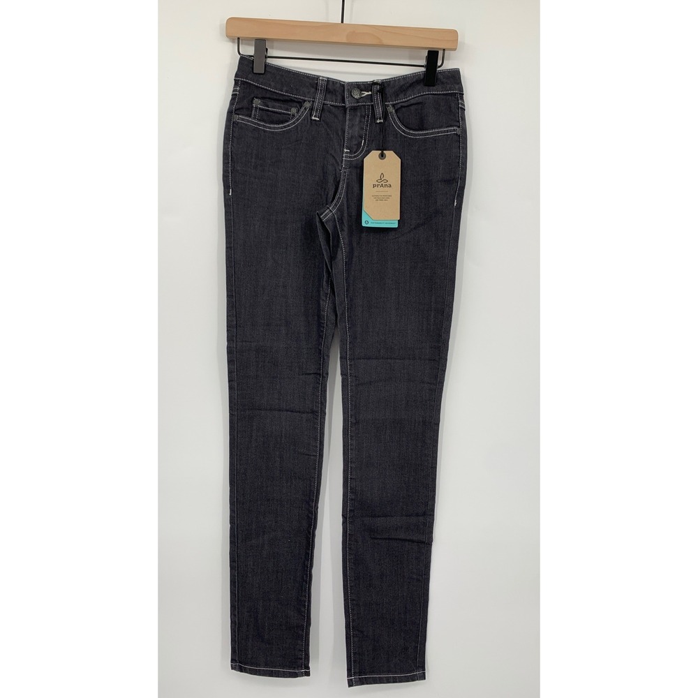 Prana Kayla Jean Pants Womens 00/24 Black Solid Organic Cotton Stretch Denim NEW
